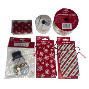 Holiday Style Christmas Decor Set Snowman Garland Mini Bags Jingle Bells Ribbon